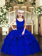  Royal Blue Sleeveless Beading Floor Length Kids Pageant Dress