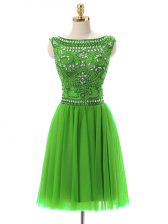 High Quality Sleeveless Tulle Mini Length Zipper Prom Evening Gown in with Beading