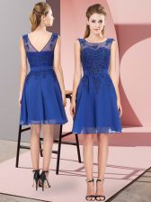  Blue Empire Appliques Dama Dress Zipper Chiffon Sleeveless Knee Length