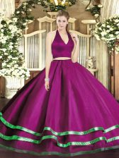 Stylish Floor Length Two Pieces Sleeveless Fuchsia Vestidos de Quinceanera Zipper