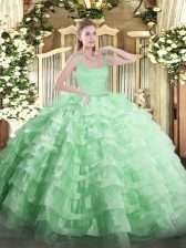 Lovely Floor Length Apple Green Sweet 16 Dress Straps Sleeveless Zipper