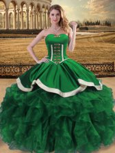 Stunning Organza Sweetheart Sleeveless Lace Up Beading and Ruffles Vestidos de Quinceanera in Green