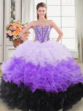Beauteous Multi-color Sweetheart Neckline Beading and Ruffles Sweet 16 Quinceanera Dress Sleeveless Lace Up