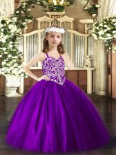 Glorious Straps Sleeveless Tulle Girls Pageant Dresses Beading Lace Up