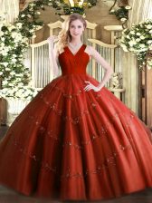 Adorable Rust Red Sleeveless Beading Floor Length Ball Gown Prom Dress