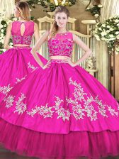 Trendy Beading and Appliques Quinceanera Gowns Hot Pink Zipper Sleeveless Floor Length