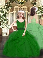  Beading and Ruffles Evening Gowns Dark Green Zipper Sleeveless Floor Length