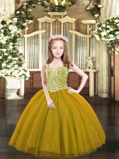 Trendy Tulle Sleeveless Floor Length Kids Formal Wear and Beading