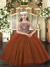 Pretty Floor Length Lace Up Girls Pageant Dresses Rust Red for Party and Quinceanera with Beading