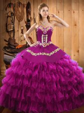  Sleeveless Embroidery and Ruffled Layers Lace Up Quinceanera Gown