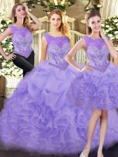 Traditional Lavender Zipper 15 Quinceanera Dress Beading and Ruffles Sleeveless Floor Length
