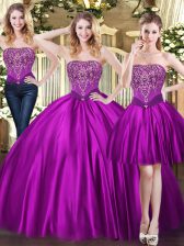  Sleeveless Beading Lace Up Quinceanera Gown
