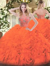 Fashionable Sleeveless Tulle Floor Length Zipper Sweet 16 Dress in Orange Red with Beading and Ruffles