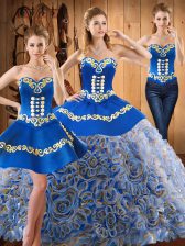 Elegant Multi-color Satin and Fabric With Rolling Flowers Lace Up Vestidos de Quinceanera Sleeveless With Train Sweep Train Embroidery