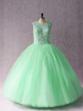 Scoop Sleeveless Lace Up Ball Gown Prom Dress Apple Green Tulle