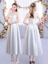 Simple Silver Quinceanera Court Dresses Wedding Party with Appliques Scoop Sleeveless Lace Up