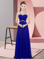 Custom Designed Blue Sleeveless Chiffon Backless Evening Dress for Prom and Party and Military Ball