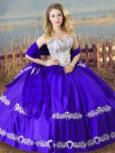 Custom Fit Sleeveless Floor Length Beading and Embroidery Lace Up Sweet 16 Quinceanera Dress with Blue