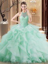 Captivating Sleeveless Brush Train Beading and Ruffles Lace Up Quinceanera Dress