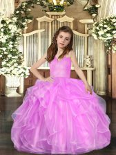  Ball Gowns Pageant Dresses Lilac Straps Organza Sleeveless Floor Length Lace Up