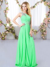  Green One Shoulder Zipper Beading Quinceanera Dama Dress Sleeveless