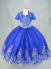  Floor Length Ball Gowns Sleeveless Royal Blue Little Girl Pageant Dress Lace Up