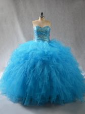  Sleeveless Beading and Ruffles Lace Up Quinceanera Gown