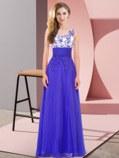  Scoop Sleeveless Chiffon Quinceanera Court of Honor Dress Appliques Backless