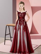  Floor Length Zipper Damas Dress Burgundy for Wedding Party with Beading and Lace