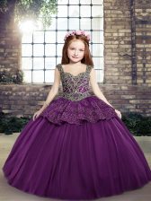Sweet Eggplant Purple Off The Shoulder Lace Up Beading and Appliques Child Pageant Dress Sleeveless