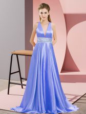 Glamorous Lavender Empire Beading Evening Dress Backless Elastic Woven Satin Sleeveless