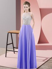  Lavender Sleeveless Floor Length Beading Backless Prom Party Dress