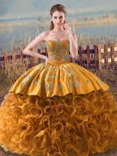 Dazzling Brown Sweetheart Lace Up Embroidery and Ruffles Quinceanera Gown Sleeveless