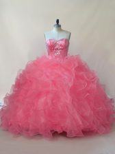 Admirable Floor Length Coral Red Ball Gown Prom Dress Sweetheart Sleeveless Lace Up