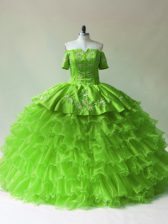 Glamorous Organza Sleeveless Floor Length Quince Ball Gowns and Embroidery and Ruffled Layers
