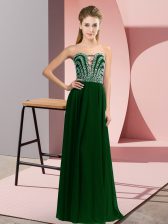 Decent Sweetheart Sleeveless Prom Dress Floor Length Beading Dark Green Chiffon
