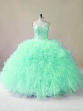  Apple Green Sleeveless Beading and Ruffles Floor Length Vestidos de Quinceanera