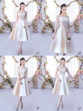 High Class Scoop Sleeveless Lace Up Quinceanera Dama Dress Champagne Satin