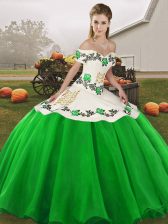  Green Sleeveless Floor Length Embroidery Lace Up Quinceanera Dresses