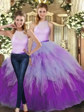  High-neck Sleeveless Organza Quince Ball Gowns Ruffles Backless