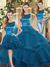  Teal Scoop Neckline Ruffles Sweet 16 Dress Sleeveless Lace Up
