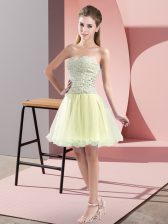  Mini Length Yellow Green Prom Dress Tulle Sleeveless Beading