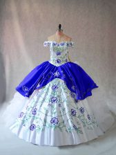 Lovely Floor Length Lace Up Quinceanera Dresses Blue And White for Sweet 16 and Quinceanera with Embroidery and Ruffles
