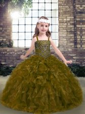  Straps Sleeveless Lace Up Little Girl Pageant Dress Olive Green Organza