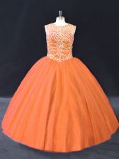  Orange Lace Up Sweet 16 Dress Beading Sleeveless Floor Length