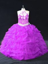  Floor Length Ball Gowns Sleeveless Purple Quinceanera Gowns Backless