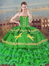 Dynamic Green Ball Gowns Embroidery and Ruffled Layers Quinceanera Dresses Lace Up Organza Sleeveless