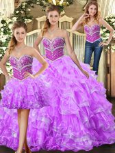  Lilac Sweetheart Neckline Beading and Ruffles Sweet 16 Dress Sleeveless Lace Up