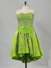 Fancy Sleeveless Mini Length Lace Up Prom Evening Gown in Olive Green with Embroidery