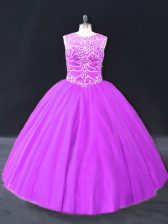 Attractive Sleeveless Floor Length Beading Lace Up Quinceanera Gowns with Purple